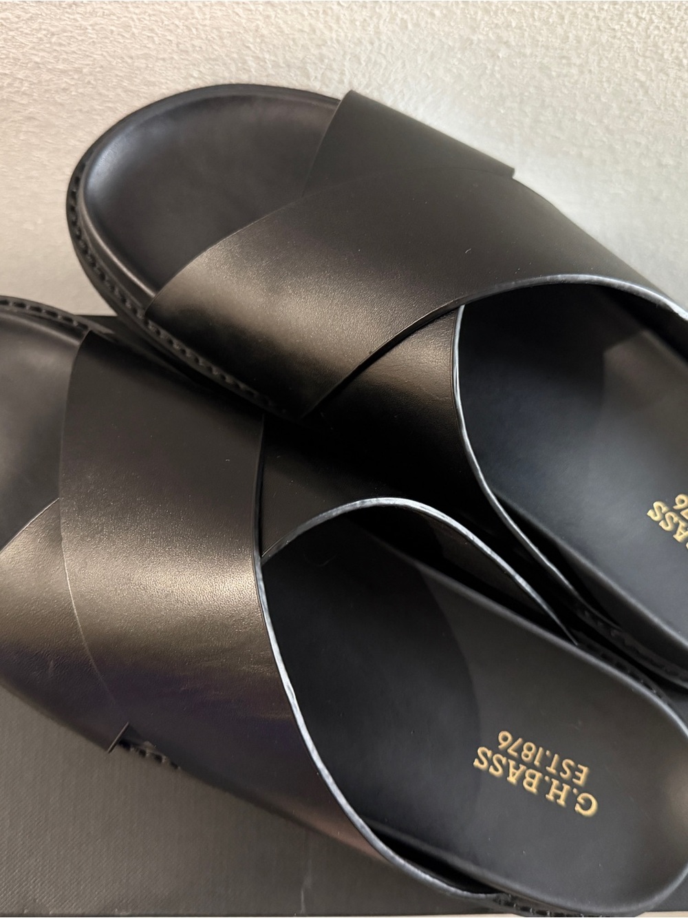 G.H. Bass & Co. Black Leather Slide Sandals